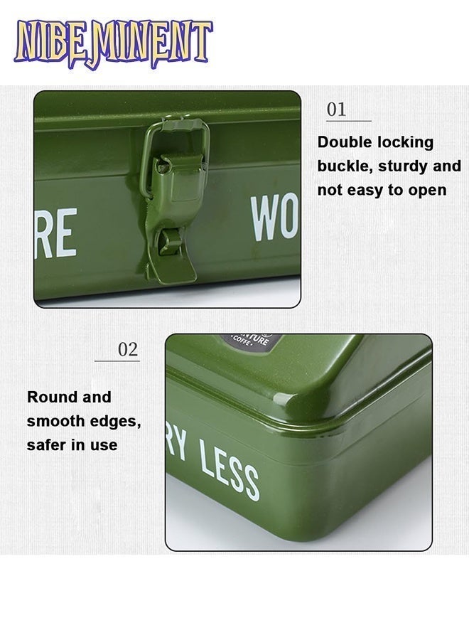 NIBEMINENT صندوق تخزين معدني محمول باليد لصندوق أدوات التخييم الخارجي بتصميم مطبوع مع مقبض وحماية داخلية صندوق تخزين متنوع مقاوم للماء، صندوق شاي وقهوة معدني فاخر للسفر والنزهات - Image 5