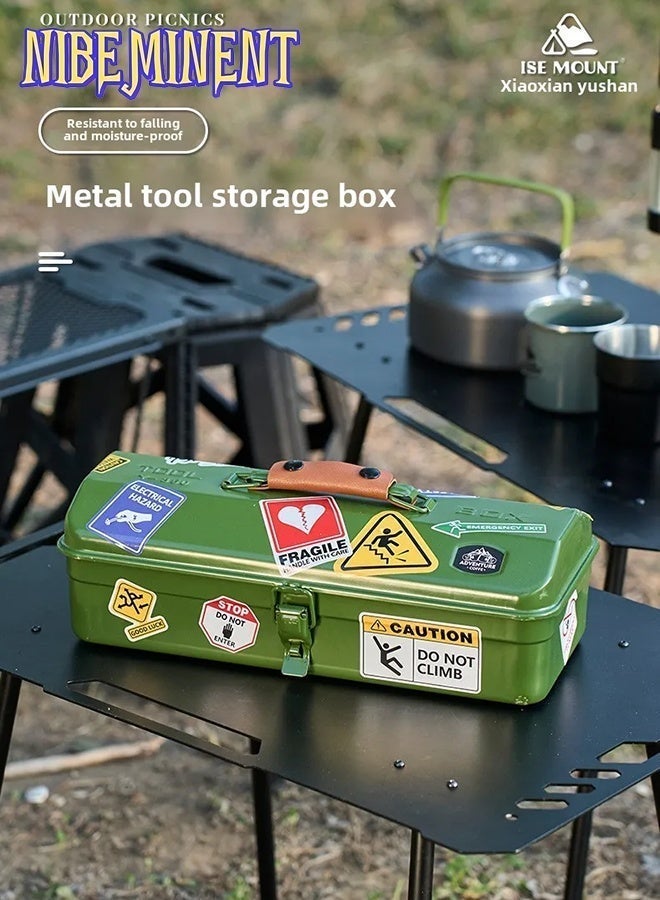 NIBEMINENT صندوق تخزين معدني محمول باليد لصندوق أدوات التخييم الخارجي بتصميم مطبوع مع مقبض وحماية داخلية صندوق تخزين متنوع مقاوم للماء، صندوق شاي وقهوة معدني فاخر للسفر والنزهات - Image 4