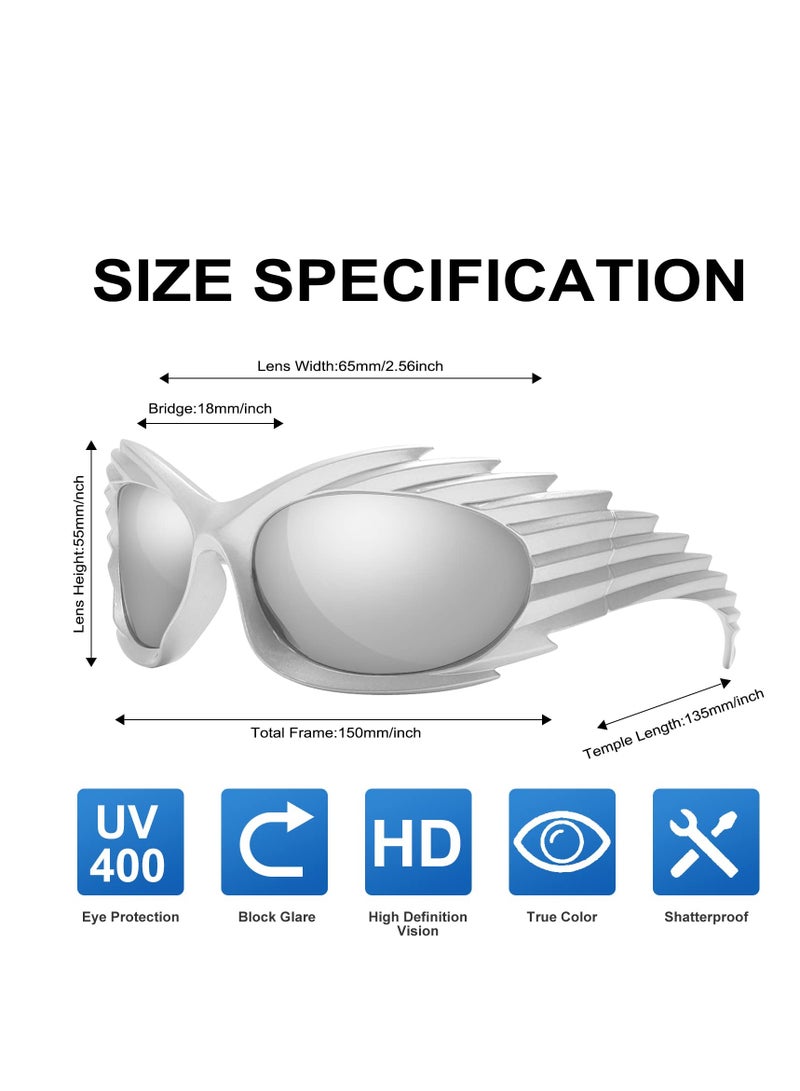 SYOSI Fashion Wrap Around Sunglasses For Women Men,Trendy Oval Y2k Sunglasses Aesthetic Cool Futuristic Sunglasses Shades - Image 3