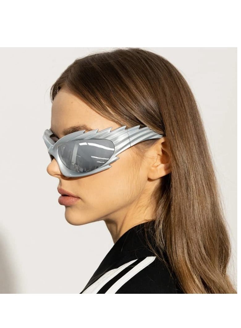 SYOSI Fashion Wrap Around Sunglasses For Women Men,Trendy Oval Y2k Sunglasses Aesthetic Cool Futuristic Sunglasses Shades - Image 2