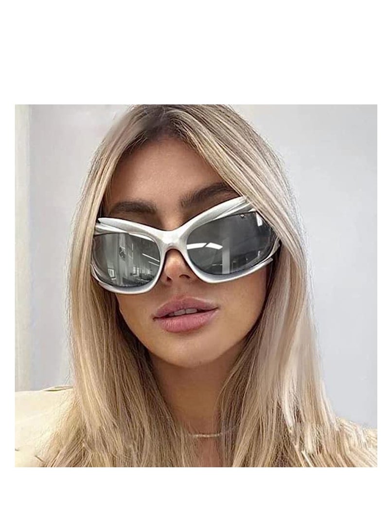 SYOSI Fashion Wrap Around Sunglasses For Women Men,Trendy Oval Y2k Sunglasses Aesthetic Cool Futuristic Sunglasses Shades - Image 4