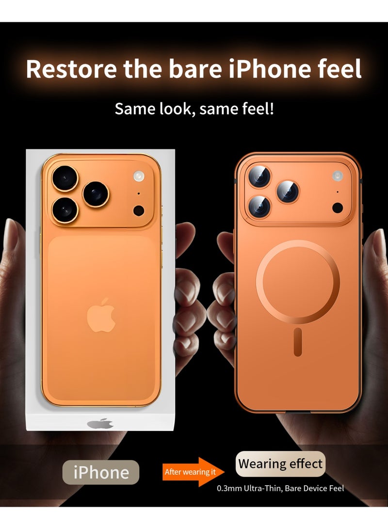 كومبي جراب لهاتف iPhone 17 Pro Max، متوافق مع MagSafe، استعادة نسيج أي جراب، متوافق مع MagSafe، جراب واقٍ معدني، غطاء هاتف معدني رفيع من السيليكون مقاوم للصدمات، برتقالي أصلي - Image 4