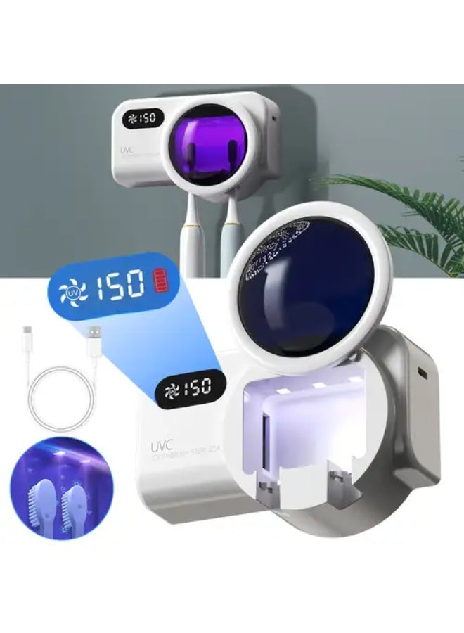 BlueFire UV Sanitizer Toothbrush Case with Fan Drying | Portable Rechargeable Toothbrush Holder | Kills 99.99% Germs | Fits Electric & Manual Toothbrushes | Smart Auto-Off, Wall-Mount Design | USB Charging | Travel-Friendly Dental Hygiene Solution for Home, Bathroom & Trips - Image 1