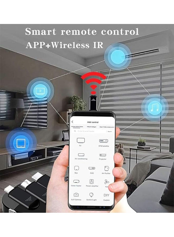 Universal Mini Smartphone IR Remote, محول وحدة التحكم للهاتف الذكي الاندرويد, التحكم العالمي بالأشعة تحت الحمراء الصغيرة كل في تلفزيون مكيف الهواء الواحد, دي في دي, STB, AC والأجهزة الذكية, نوع C, أسود - Image 3