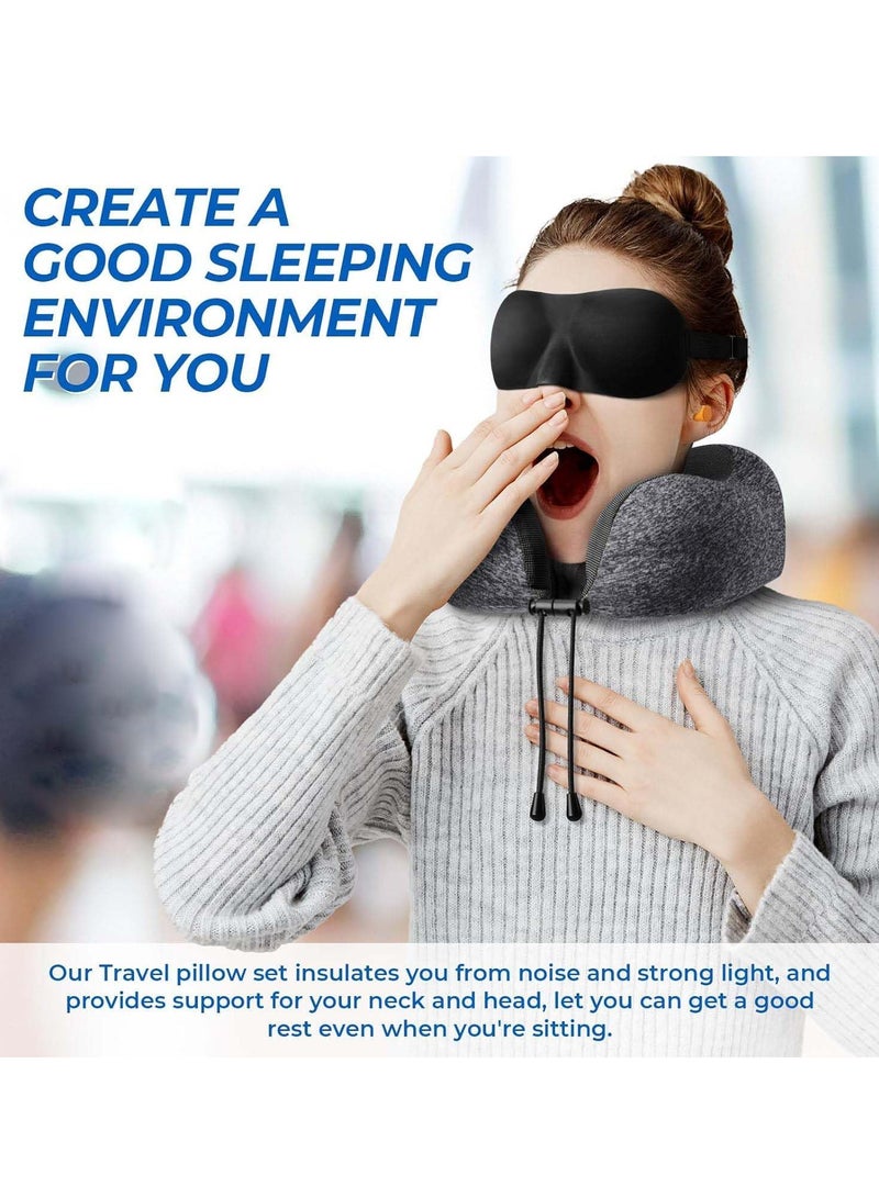 Travel Pillow Memory Foam Neck Pillow Removable Cover Sleeping Neck Pillow with Adjustable Clasp for Sleeping Airplane Car Office and Home with 3D Sleep Mask Earplugs and Storage Bag (Dark Grey) - Image 4