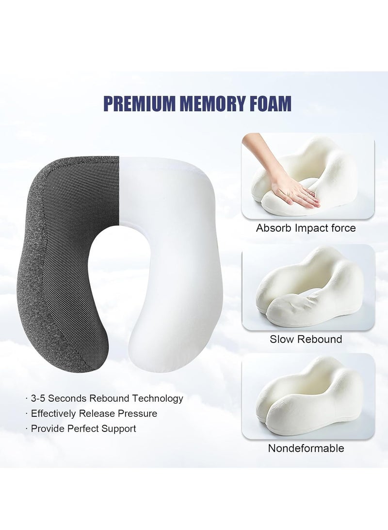 Travel Pillow Memory Foam Neck Pillow Removable Cover Sleeping Neck Pillow with Adjustable Clasp for Sleeping Airplane Car Office and Home with 3D Sleep Mask Earplugs and Storage Bag (Dark Grey) - Image 3