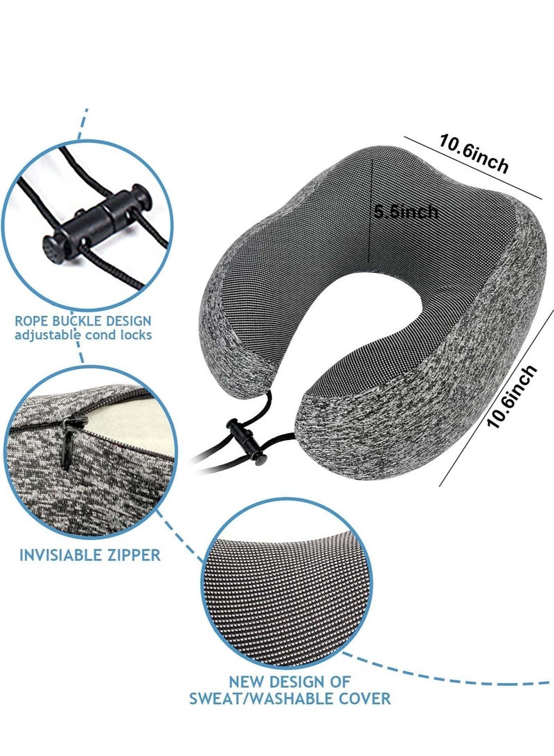 Travel Pillow Memory Foam Neck Pillow Removable Cover Sleeping Neck Pillow with Adjustable Clasp for Sleeping Airplane Car Office and Home with 3D Sleep Mask Earplugs and Storage Bag (Dark Grey) - Image 5