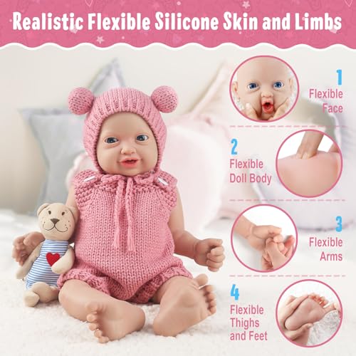 Vollence 12 inch Silicone Baby Dolls Lifelike Realistic Silicone Babies Reborn Real Newborn Baby Dolls with Feeding Accessories - Girl - Image 4