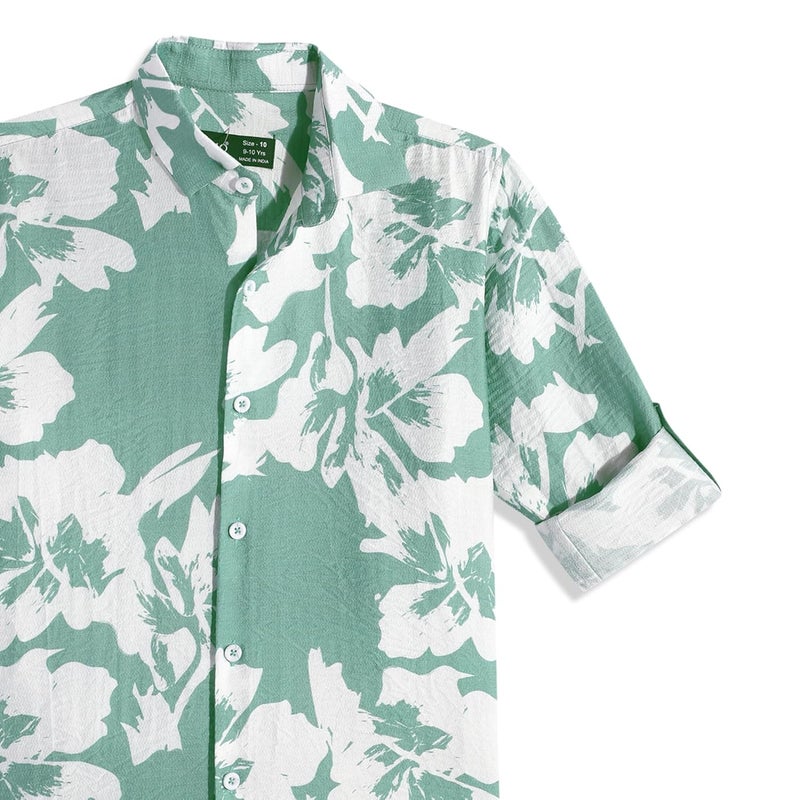 CAVIO Boys Cotton Full Sleeves Floral Pattern Casual Shirt - Green - Image 2