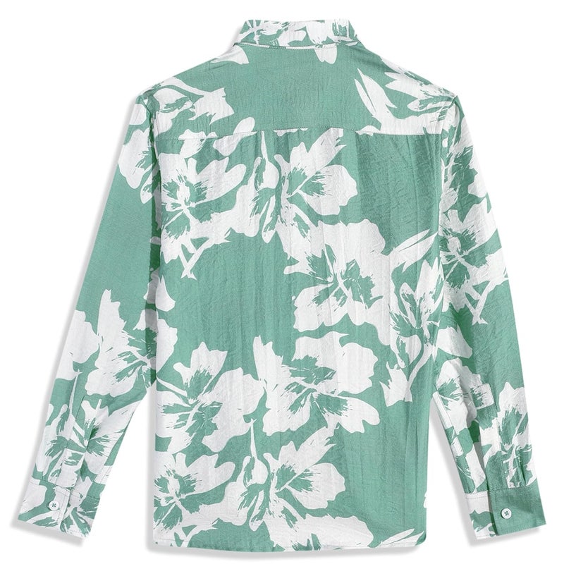CAVIO Boys Cotton Full Sleeves Floral Pattern Casual Shirt - Green - Image 5