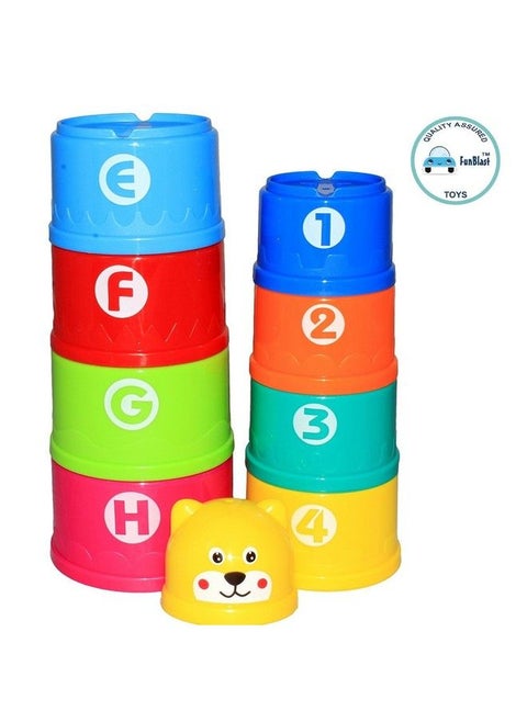 Colorful Nesting & Stacking Cups Tower With Numbers And Letters Learning Toys For Toodlers And Kidseducational Stacker Toy Baby Boys & Girls Gift Multicolor