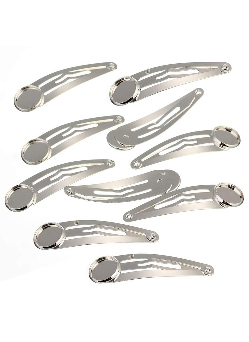 lasenersm 10 Pieces Metal Snap Hair Clips with Round Tray BB Hair Clips with Blanks Tray Non Slip Hair Barrettes with 12mm Round Tray for DIY Hair Accessories Making Silver 