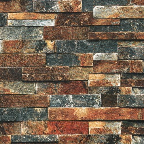 LACHEERY Vintage Brick Wallpaper Peel and Stick 3D Textured Brown Blue Stone Wallpaper Removable Self Adhesive Brick Contact Paper for Walls Kitchen Fireplace Heat Resistant Waterproof Roll 158x80 - Image 1