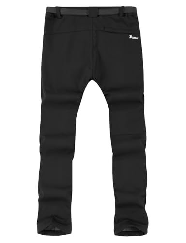 TBMPOY Men's Snow Ski Hiking Pants Waterproof Winter Fleece Lined Pants Camping Skiing Ice Fishing Pants with Belt 01 Thick Black L - Image 2