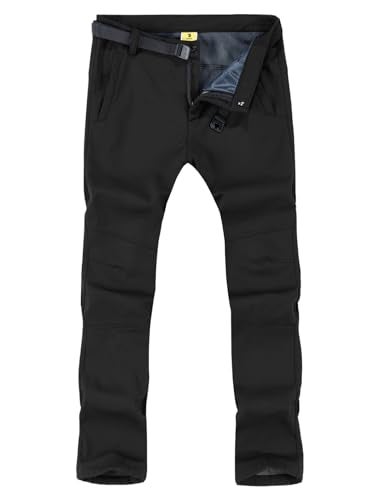 TBMPOY Men's Snow Ski Hiking Pants Waterproof Winter Fleece Lined Pants Camping Skiing Ice Fishing Pants with Belt 01 Thick Black L - Image 1