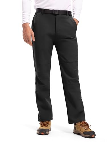 TBMPOY Men's Snow Ski Hiking Pants Waterproof Winter Fleece Lined Pants Camping Skiing Ice Fishing Pants with Belt 01 Thick Black L - Image 3