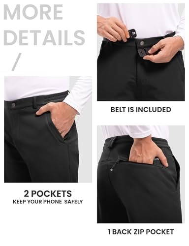 TBMPOY Men's Snow Ski Hiking Pants Waterproof Winter Fleece Lined Pants Camping Skiing Ice Fishing Pants with Belt 01 Thick Black L - Image 5