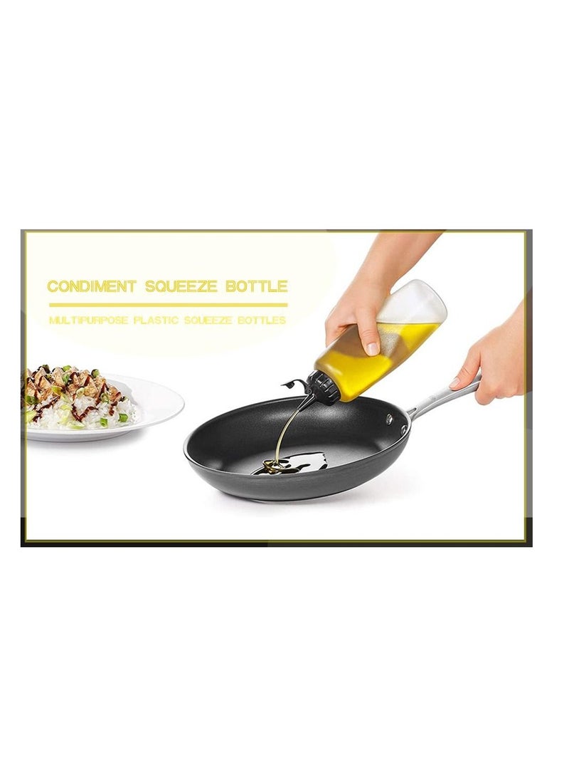 Y&D 3 Pcs Plastic Clear Squeeze Condiment Bottles 12oz Refillable with Twist On Cap Lids For Hot Sauces Barbecue Sauce Oil Condiments Salad Dressings Mustard - Image 3