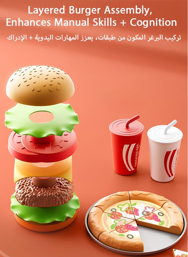 شبيلي طقم وجبة البرجر للأطفال للعب التظاهر في المطبخ، هامبرغر، بطاطس مقلية ألعاب تعليمية للأطفال، مثالية للأولاد والبنات من 3 سنوات فما فوق، تعزز التفاعل والتنسيق بين اليد والعين، مثالية للعب التظاهر، ألعاب المطبخ، تعليمية وممتعة - Image 3