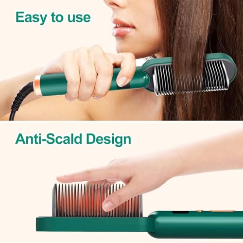 ANGENIL 2in1 Ceramic Hair Straightening Brush, Hair Straightener for Woman, Electric Hair Brush Straightener Comb for Smooth, Silky Hair - Straightener Brush with 30s Heating (Multicolored, Medium) - Image 2