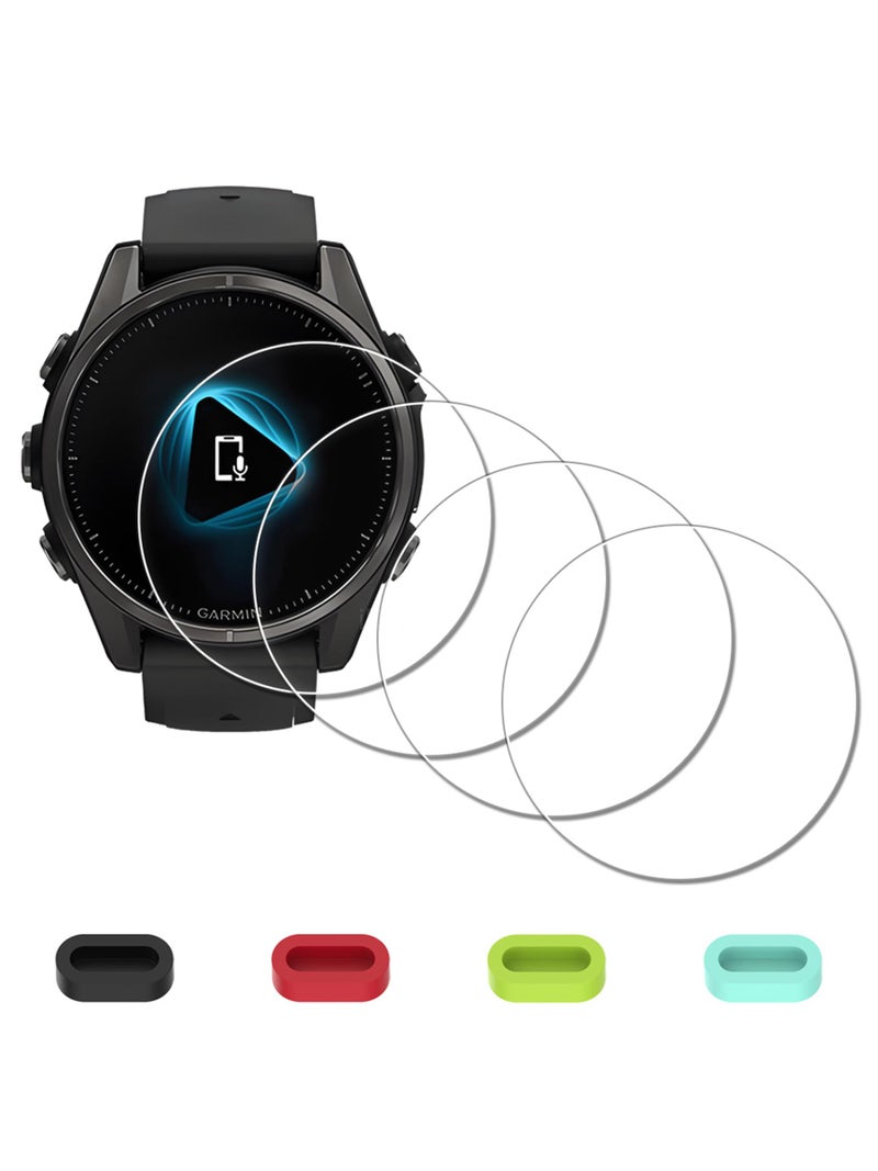 iDaPro [4Pcs Screen Protector for Garmin Fenix 8-51mm, AMOLED(No for Solar)+[4Pcs] Silicone Anti-dust Plugs,Tempered Glass,9H Hardness,Anti-Scratch,Anti-Bubble,Easy Installation - Image 1