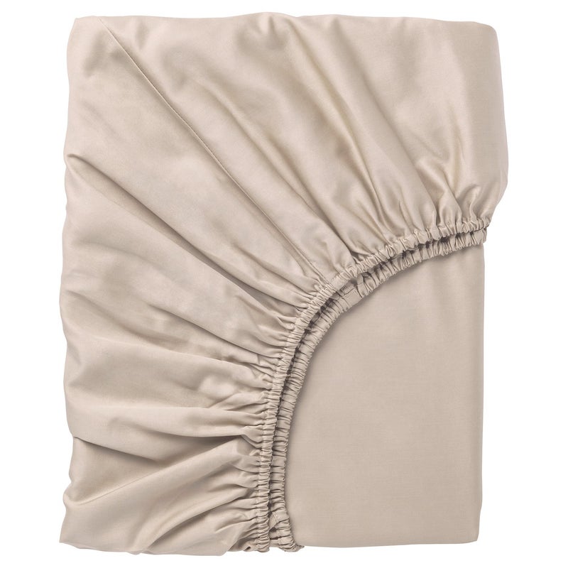 Baitique Sateen Cotton Lyocell Fitted Sheet, Light Beige, 180x200 cm - Image 1