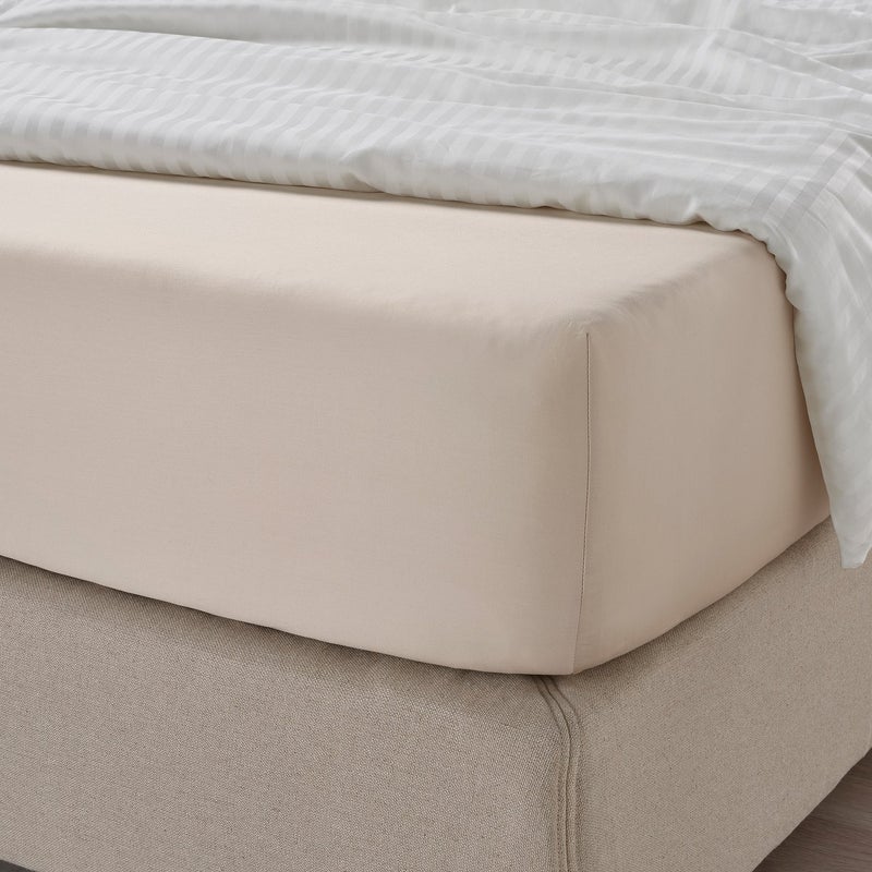 Baitique Sateen Cotton Lyocell Fitted Sheet, Light Beige, 180x200 cm - Image 2