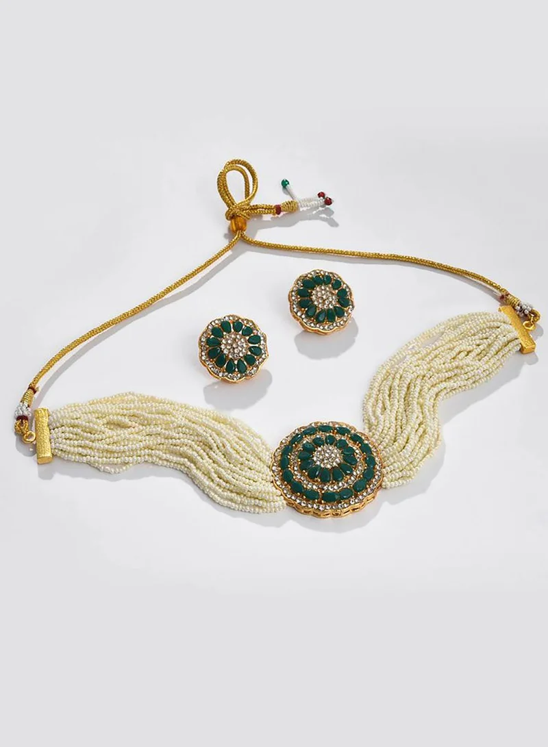 SOHI Gold Plated Designer Stone Pearl Necklace and Earrings Set