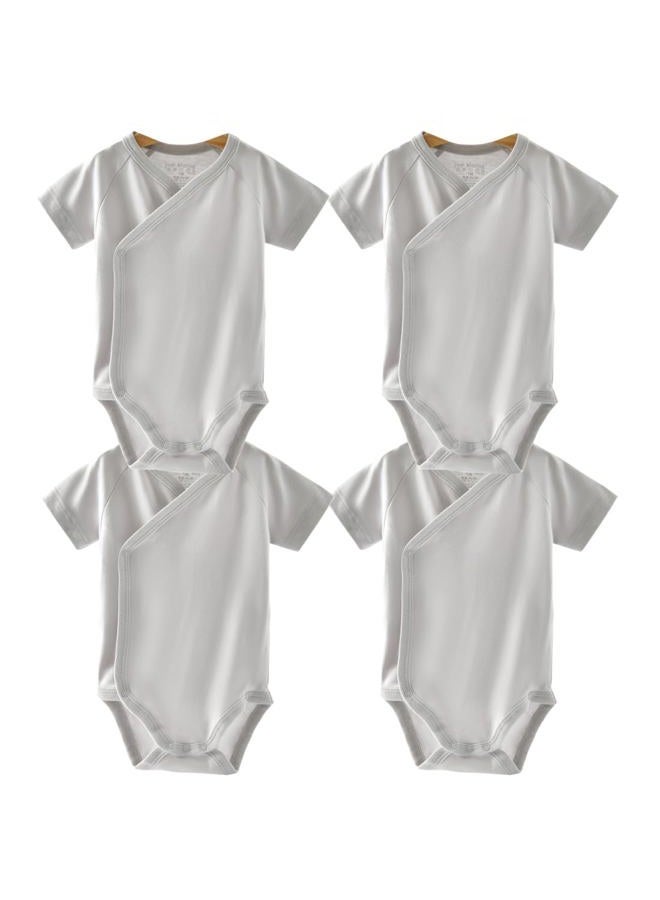 Blueleyu Baby Boys Girls Short Sleeves Kimono Clothes Cotton Baby Side-Snap Bodysuit Pack of Baby Layette Set, 4 Pieces Grey, 9-12 Months - Image 1