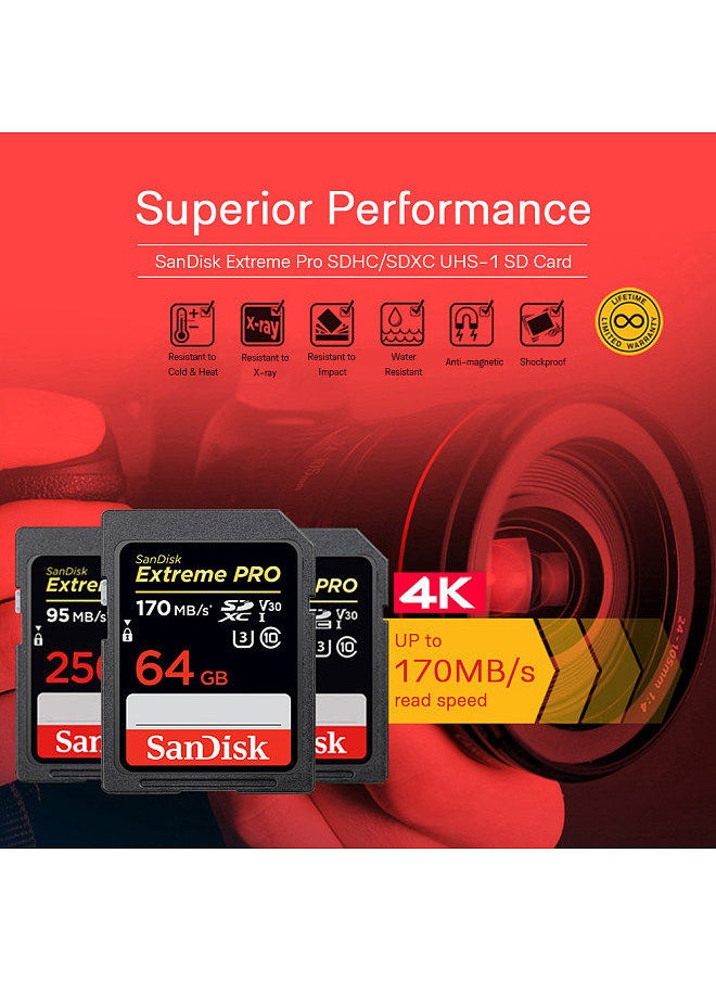 Genuine   Extreme Pro SDXC UHS-1 64GB SD Card  U3 C10 V30 4K Memory Card Super Fast Speed 170MB/s Read 90MB/s Write