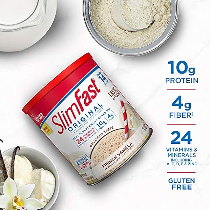 SlimFast Meal Replacement Powder, Original French Vanilla, Weight Loss Shake Mix, 10g of Protein, 14 Servings - Image 3
