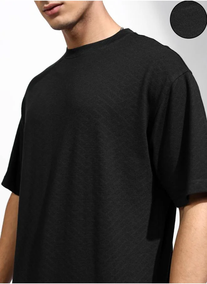 HIGHLANDER Solid Regular Fit Drop-Shoulder T-Shirt by Styli
