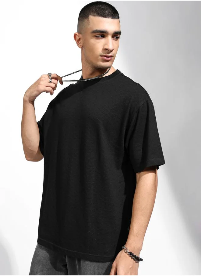 HIGHLANDER Solid Regular Fit Drop-Shoulder T-Shirt by Styli