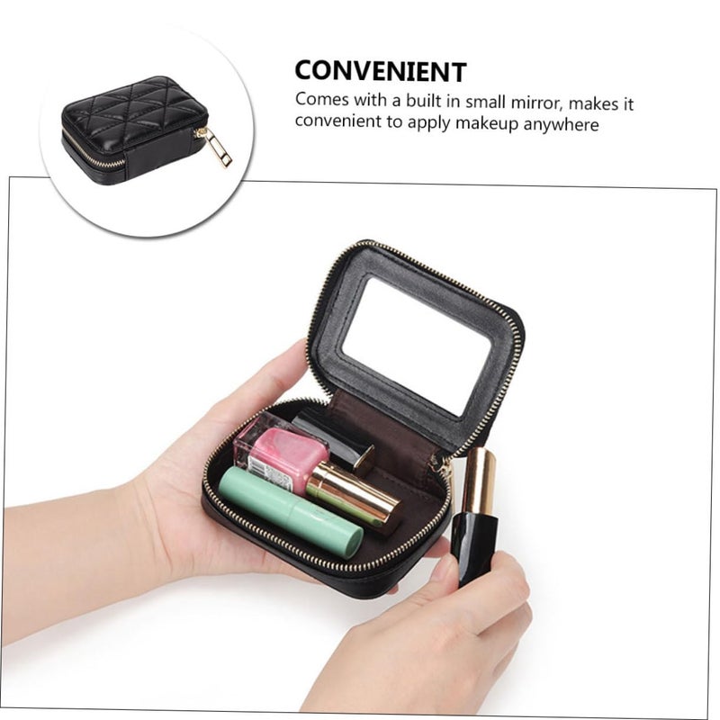FOMIYES 1pc Touch up Bag Handbag Holder Cowhide Makeup Bag Black with Mirror Pouches for Purse Small for Cosmetics Wallet - Image 2