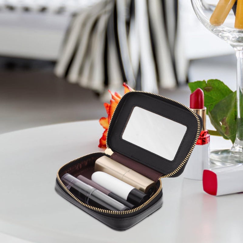 FOMIYES 1pc Touch up Bag Handbag Holder Cowhide Makeup Bag Black with Mirror Pouches for Purse Small for Cosmetics Wallet - Image 4