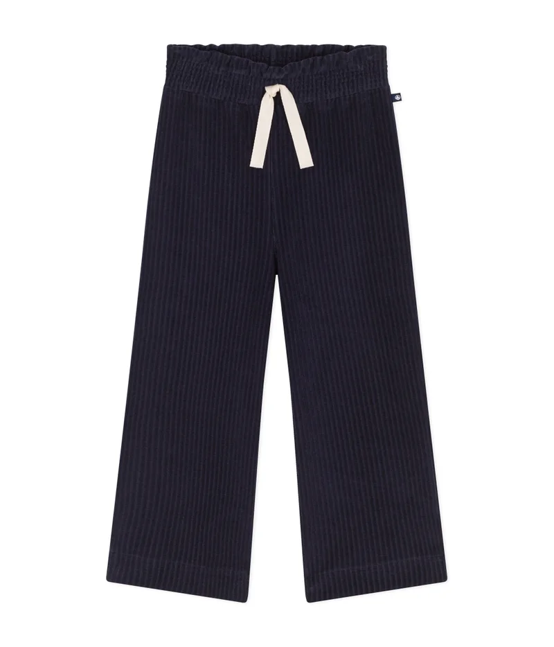 Petit Bateau Girls' wide-leg fine velour trousers