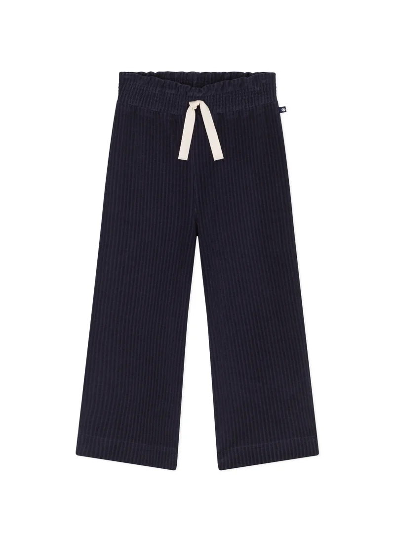 Petit Bateau Girls' wide-leg fine velour trousers