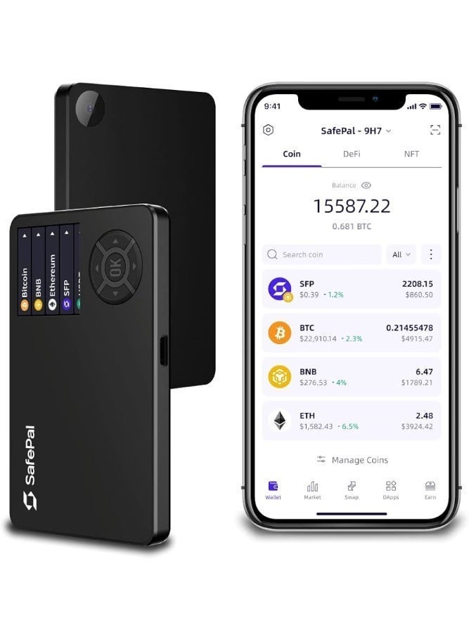Safepal S1 Hardware Wallet | Safest Crypto & NFT Cold Storage, Air Gapped, Full Color Screen, Type-C Connectivity, 7000+ Coins Supported, for Android, IOS, Windows, MAC - Black - Image 1