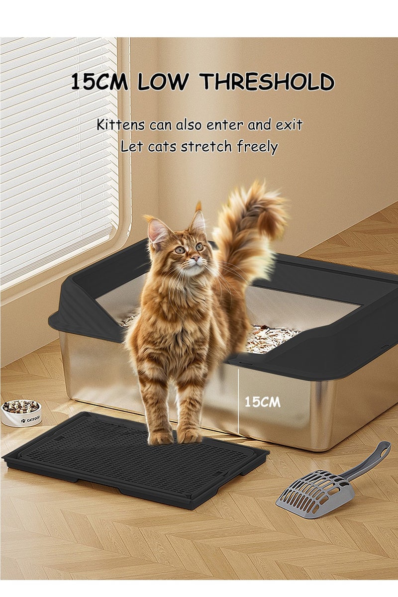 Stainless Steel Cat Litter Box Metal Cat Litter Box Extra Large Metal Litter Pan with Smooth Corners for Cat