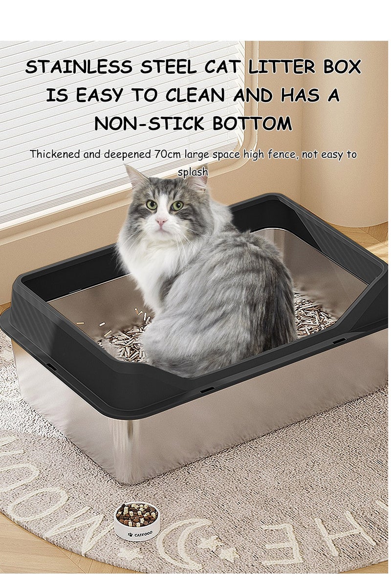 Stainless Steel Cat Litter Box Metal Cat Litter Box Extra Large Metal Litter Pan with Smooth Corners for Cat