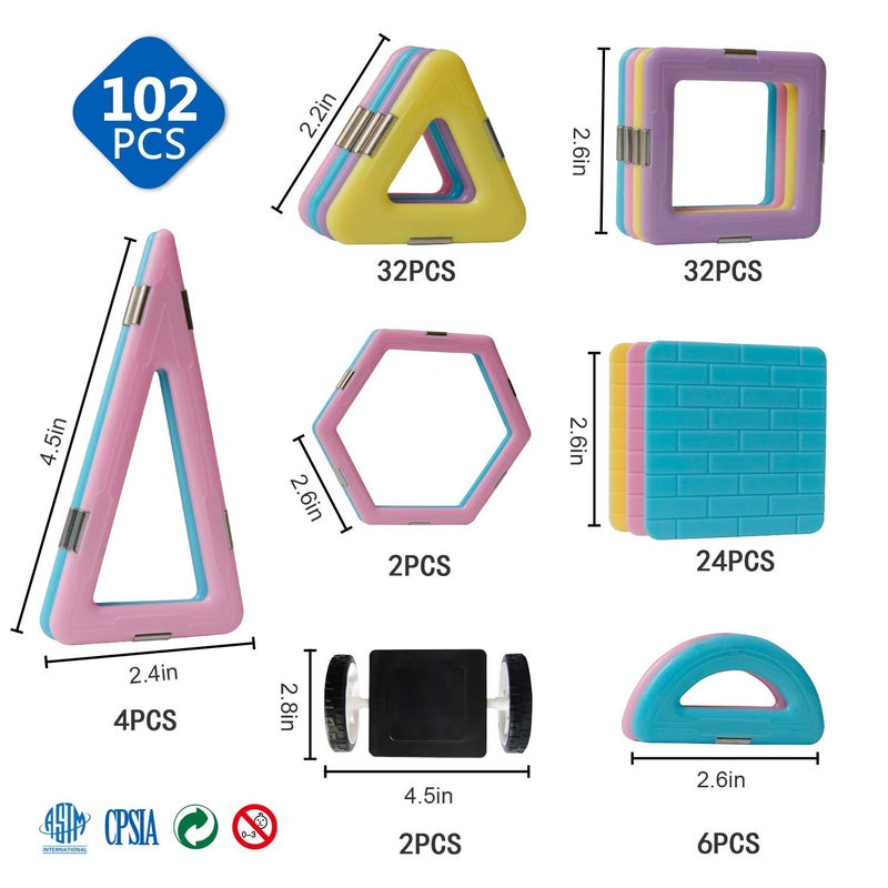 MAGBLOCK 102 Pieces Magnetic Tiles Toys for 3 4 5 Year Old Girls Boys, Castle Magnet Toy Building Block for Kids Toddlers, Magnetic Blocks Educational Montessori STEM Toys for Toddler Girls Gifts - Image 3