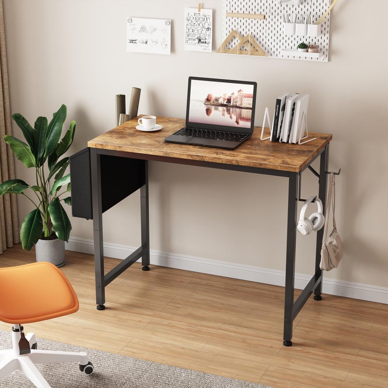 Lufeiya Small Desk for Small Spaces, 32 Inch Kids Girls Study Writing Desks for Bedroom, Simple Modern Laptop PC Little Side Table with Storage Bag Headphone Hooks, Rustic Brown - Image 2