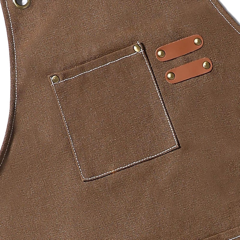 AFUN Chef Aprons for Men Women with Large Pockets, 16oz Cotton Canvas Cross Back Heavy Duty Work Apron (Brown) - Image 4