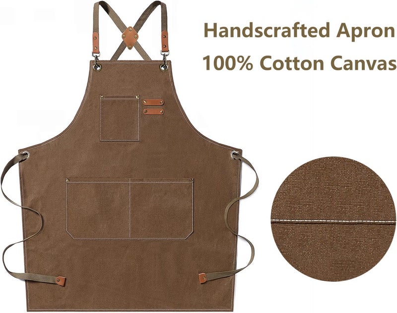 AFUN Chef Aprons for Men Women with Large Pockets, 16oz Cotton Canvas Cross Back Heavy Duty Work Apron (Brown) - Image 5