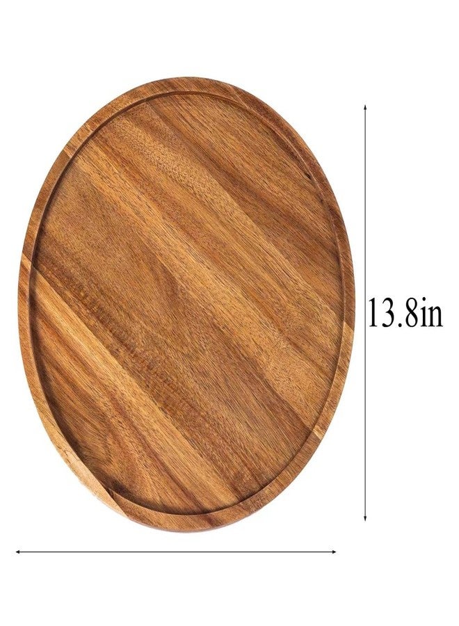 Accssoey 13.8 Inch Round Wooden Serving Trays, Acacia Wood Decorative Tray for Coffee Table and Home Decor, Table Centerpiece - Image 2