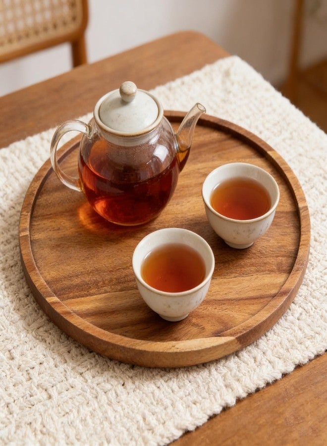 Accssoey 13.8 Inch Round Wooden Serving Trays, Acacia Wood Decorative Tray for Coffee Table and Home Decor, Table Centerpiece - Image 3