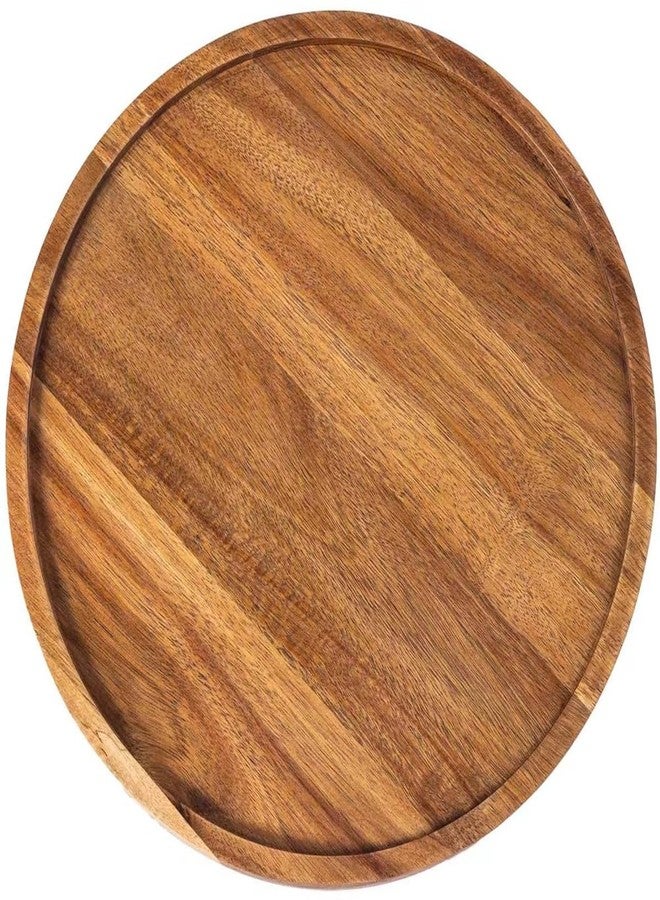 Accssoey 13.8 Inch Round Wooden Serving Trays, Acacia Wood Decorative Tray for Coffee Table and Home Decor, Table Centerpiece - Image 1