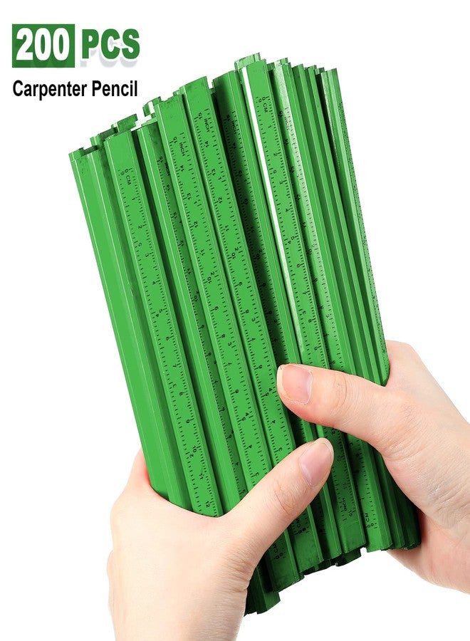 Honoson 200 Pcs Flat Construction Pencils with Printed Ruler Wood Graphite 2 Pcs Carpenter Pencil Sharpener for Woodworking Marking Tool(Green) - Image 3