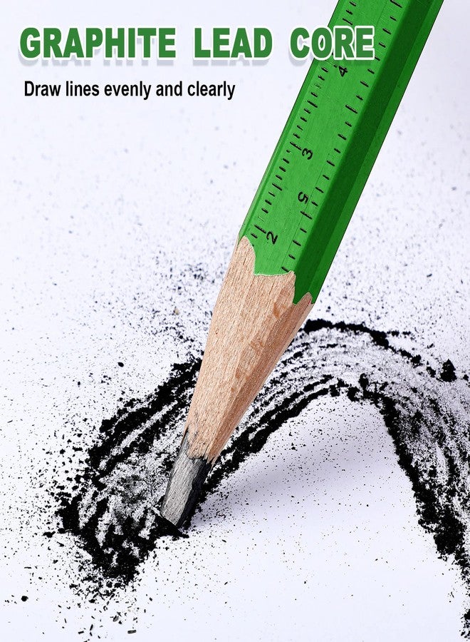 Honoson 200 Pcs Flat Construction Pencils with Printed Ruler Wood Graphite 2 Pcs Carpenter Pencil Sharpener for Woodworking Marking Tool(Green) - Image 5