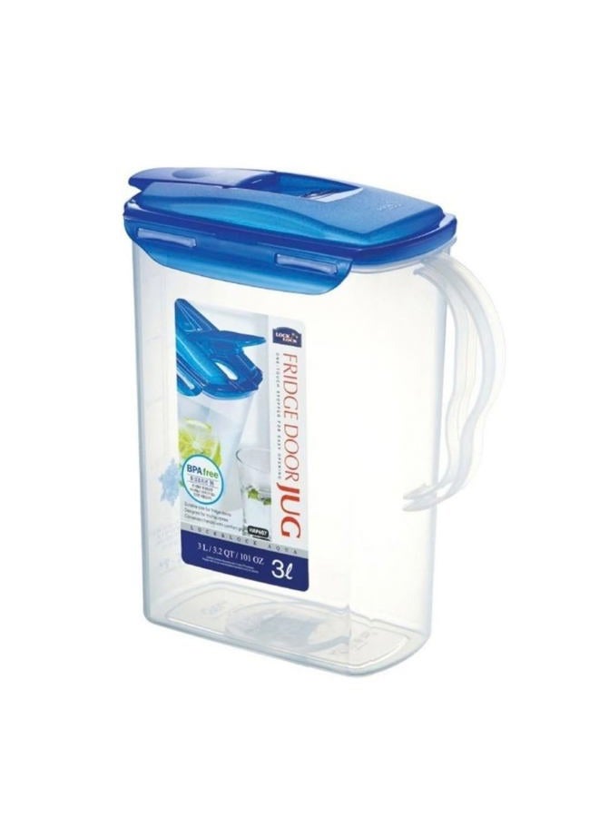 LocknLock Aqua Fridge Door Water Jug with Handle BPA Free Plastic Pitcher with Flip Top Lid Perfect for Making Teas and Juices, 3 Quarts, Blue - Image 1